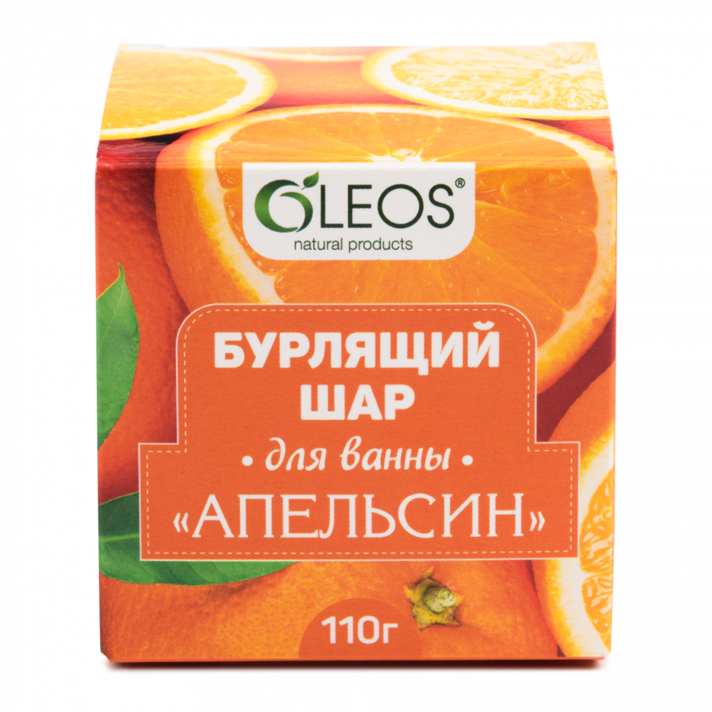 фото упаковки Oleos Бурлящий шар для ванны, апельсин, 110 г, 1 шт. фото упаковки Oleos Бурлящий шар для ванны