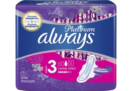 Always Platinum Ultra Super plus прокладки женские гигиенические, размер 3, 7 шт.