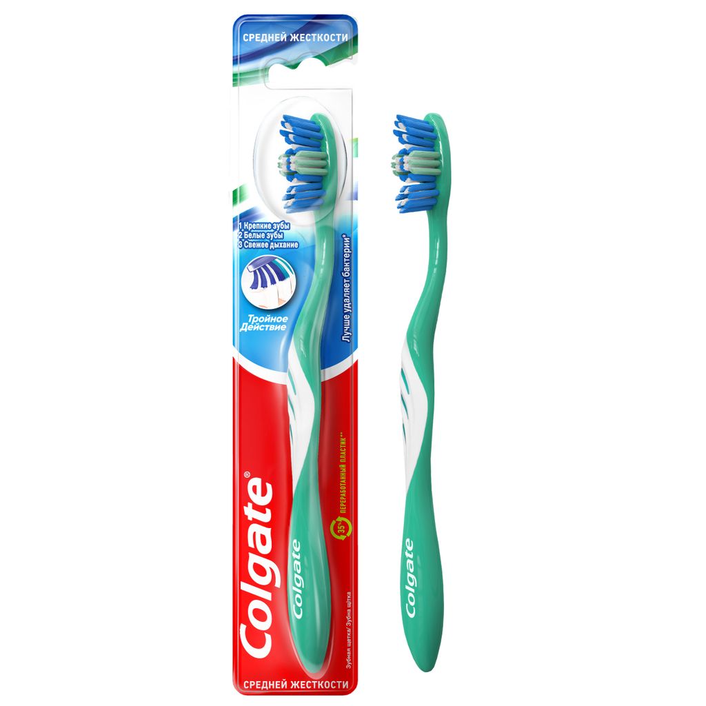 Colgate зубная щетка средняя Тройное действие, щетка зубная, 1 шт.