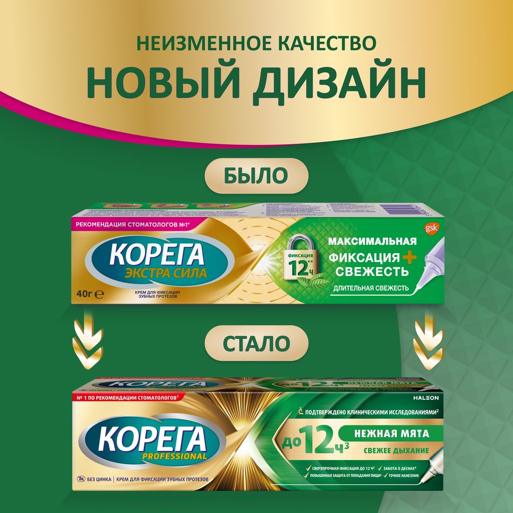 Корега Professional Нежная мята, крем для фиксации зубных протезов, 40 г, 1 шт.