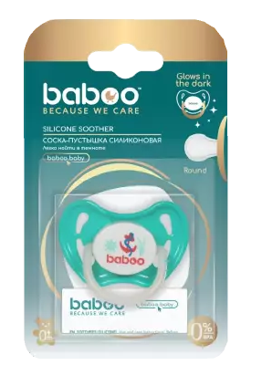 Baboo Соска-пустышка силиконовая круглая ночная Marine, для детей с рождения, мятного цвета, 1 шт.