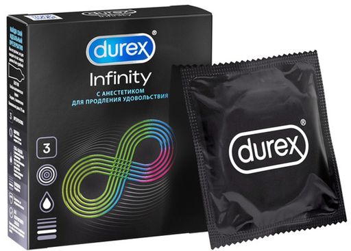 Презервативы Durex Infinity, презерватив, с анестетиком гладкие, 3 шт.