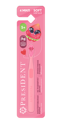 PresiDent Зубная щетка детская Розовая, для детей старше 5 лет, 1 шт.